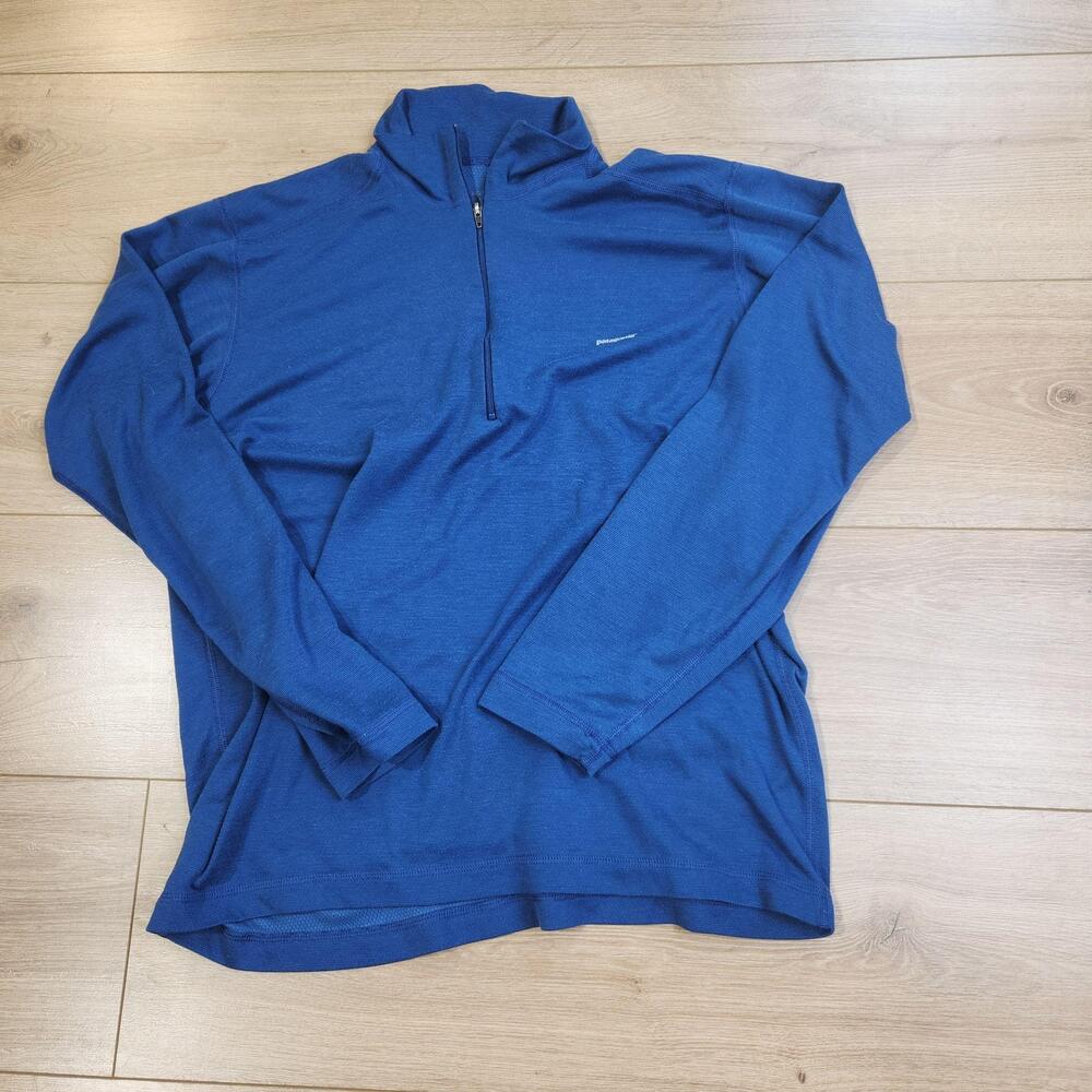 Vinatge Patagonia Capilene Mid Weight Shirt Mens Medium Blue 1/4 Zip Base Layer